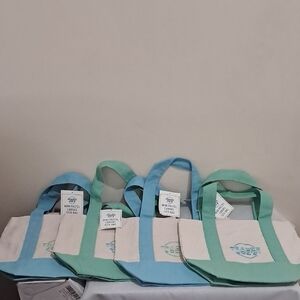 Trader Joe's Pastel Canvas Mini Tote Bag - Blue & Mint (Set Of 4)